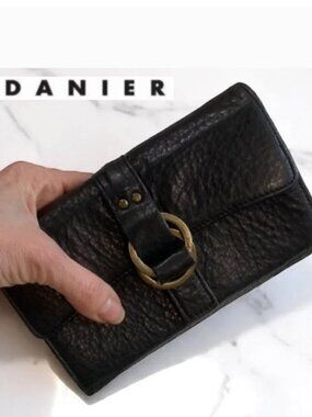 Danier Black Wallet Trifold Design pebbled Leather